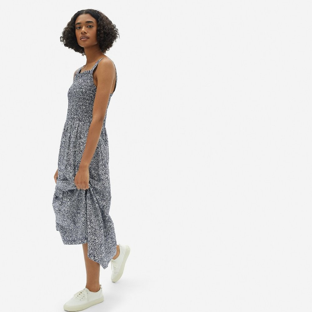 Everlane The Smock Dress - Blue Floral Pattern